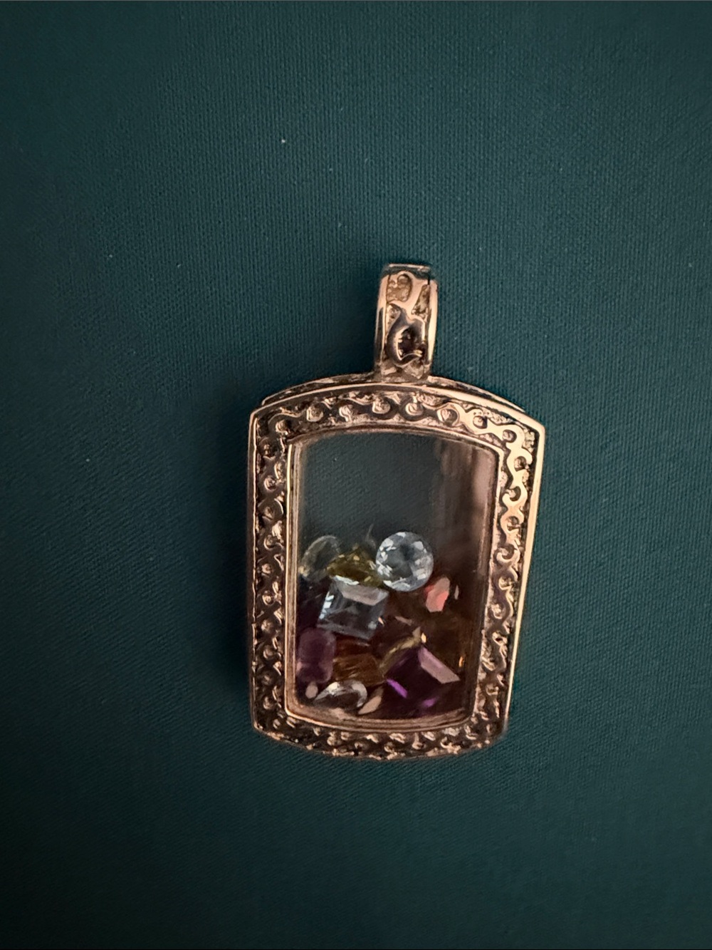 Silver Glass Pendant with Mixed Gem Accents